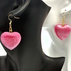 Customizable Handmade Resin Heart Dangle Earrings -Lightweight Statement Jewelry